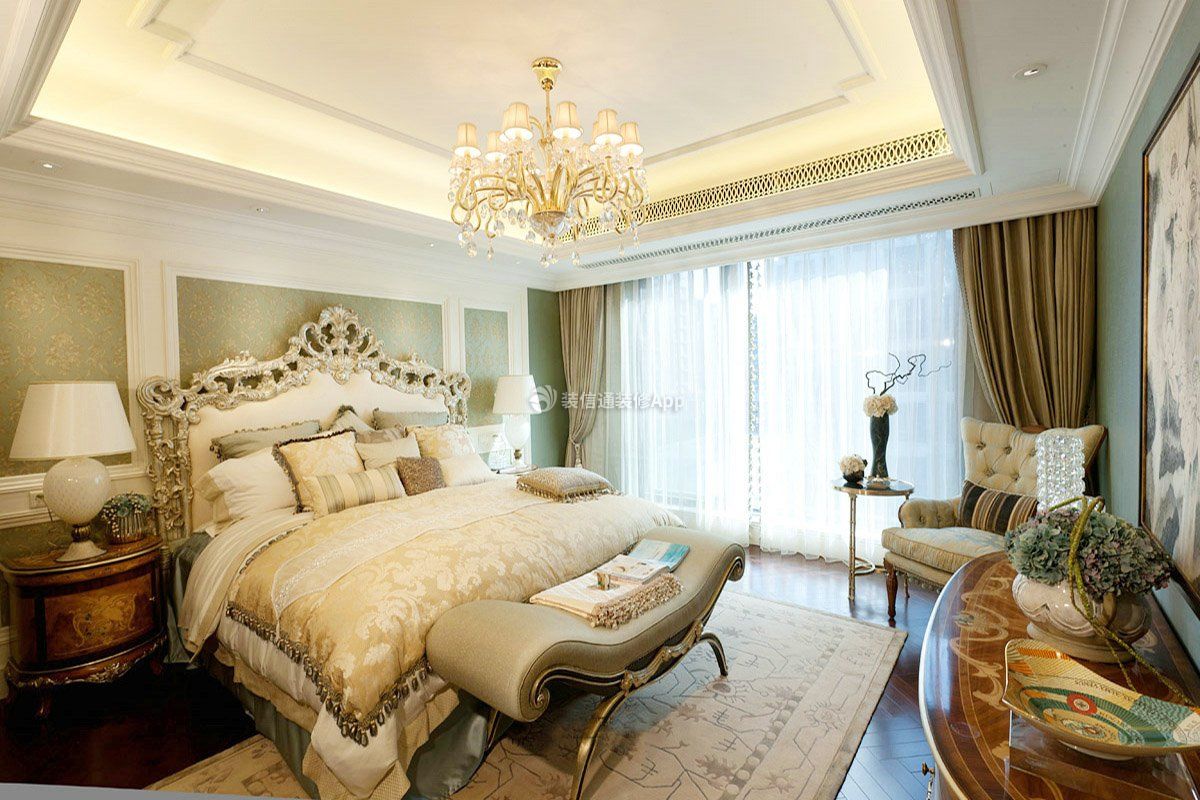 天津美式家庭别墅卧室吊顶造型装修设计图