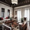 天津家庭别墅新中式客厅沙发装修设计图片