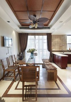 天津东南亚风格家庭别墅餐厅风扇灯装修设计图