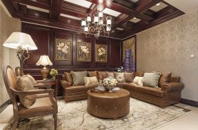 休闲厅装修效果图大全 美式别墅室内设计效果图 美式沙发背景墙图片
