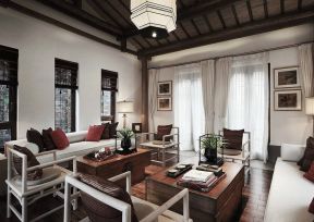 天津家庭别墅新中式客厅沙发装修设计图片