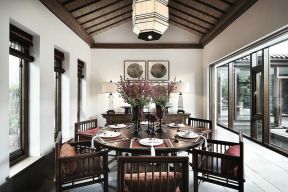 天津中式风格私人别墅餐厅装修布置效果图片