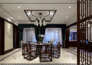 杭州中式奢华别墅餐厅装修设计图片大全2023
