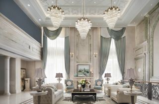 杭州法式风格奢华别墅挑高客厅装修装饰图片