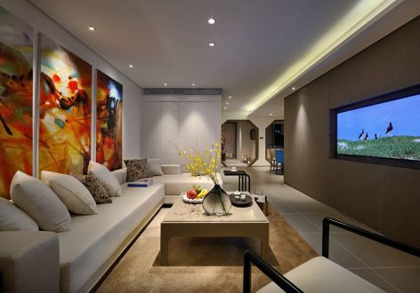 禅城绿盈国际现代风格135平米三居室装修效果图