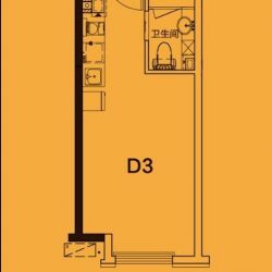 公寓C#D3户型 1室1厅1卫  建筑面积：约33平米