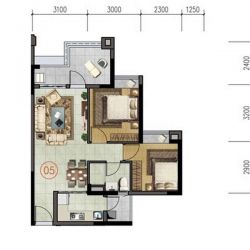 20栋05户型 2室2厅1卫  建筑面积：约69平米