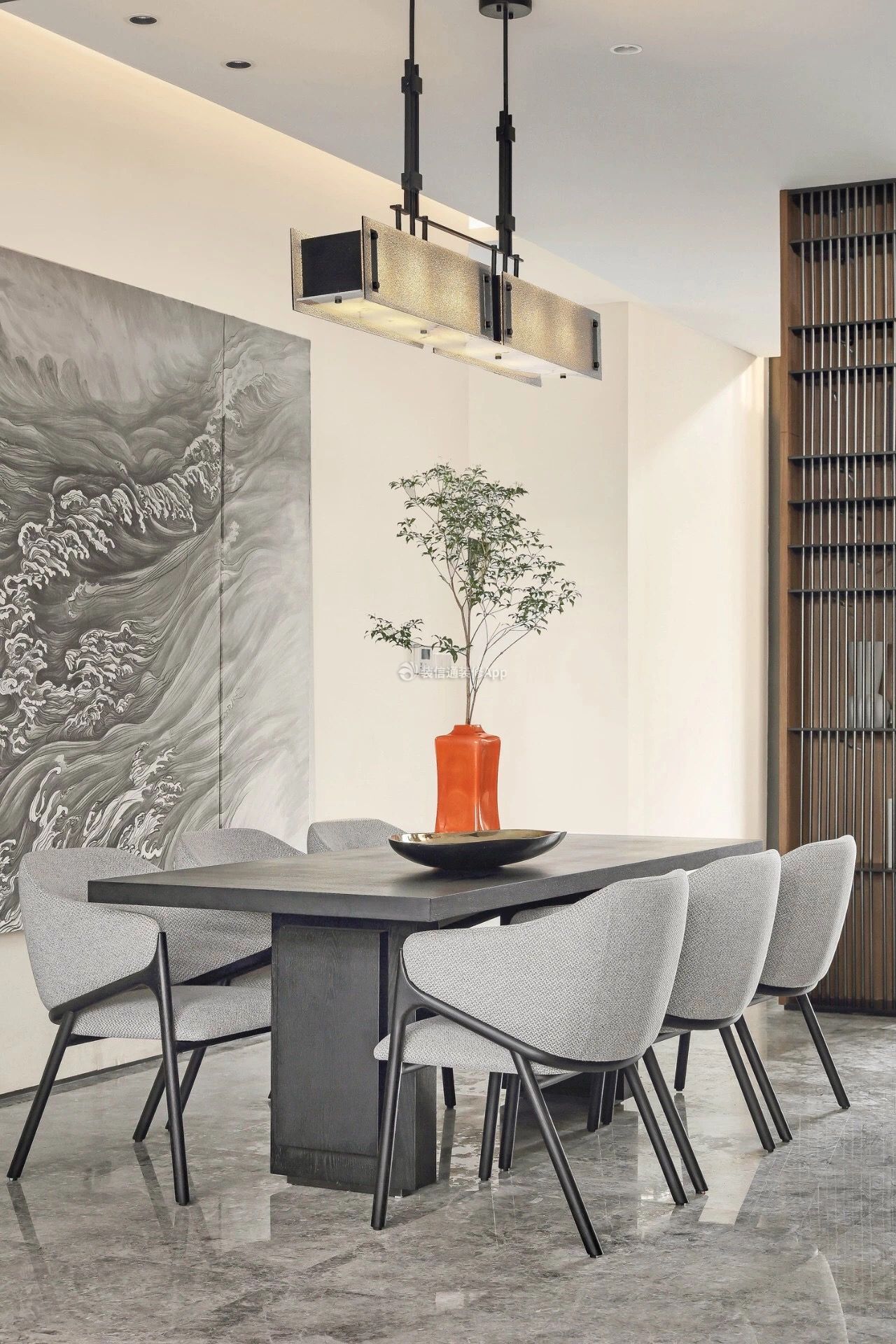 2023深圳新中式别墅餐厅背景墙设计图片