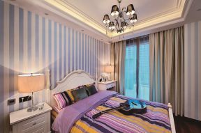南京欧式风格新房卧室条纹壁纸装修设计图