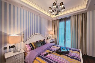 南京欧式风格新房卧室条纹壁纸装修设计图