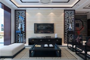 新中式风格客厅影视墙效果图