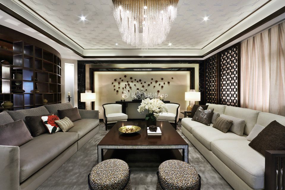 广州中式别墅室内客厅沙发装修设计图