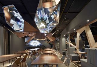 广州现代餐饮店面吊顶装修装饰图片2023