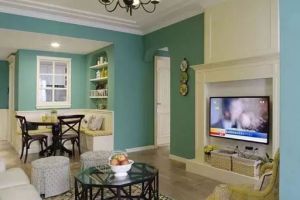 美式风格新房装修效果图，青色搭配黑色实木家具真心赞