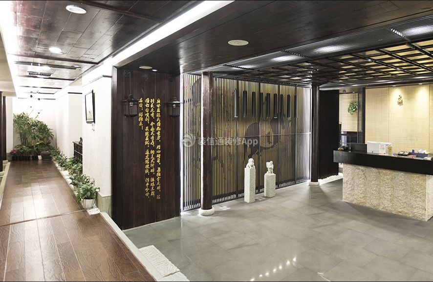上海新中式会所大堂走廊装修设计效果图