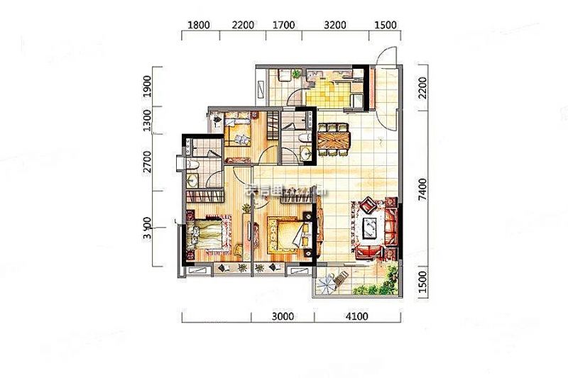 建面96平03户型 3室2厅2卫