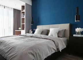 昆明现代房屋卧室蓝色背景墙装修图片  
