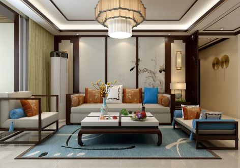 雍河湾140平米新中式风格三居室装修案例