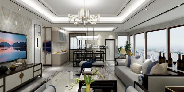 鹭湖宫136平米新中式风格三居室装修案例