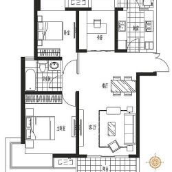 海岸城·郦园户型图 3号楼D1 103㎡ 3室2厅1卫