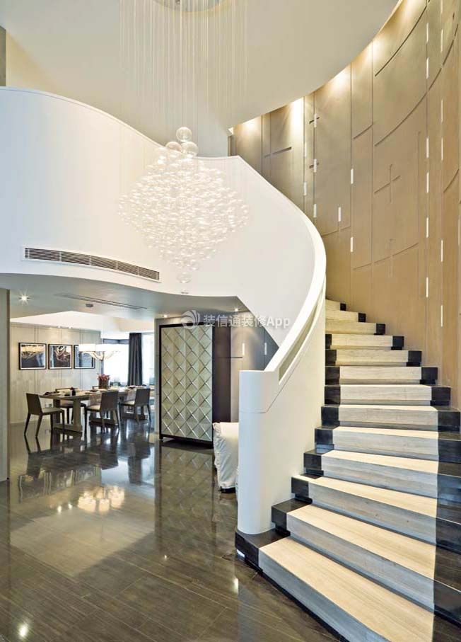 昆明现代别墅室内旋转楼梯设计效果图