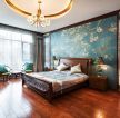 昆明中式别墅卧室床头背景墙设计图片