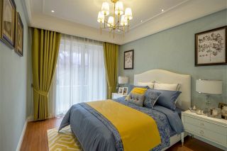 昆明样板房卧室黄色窗帘装修装饰图片