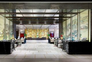 南宁酒店大厅背景墙装修装潢图片2023