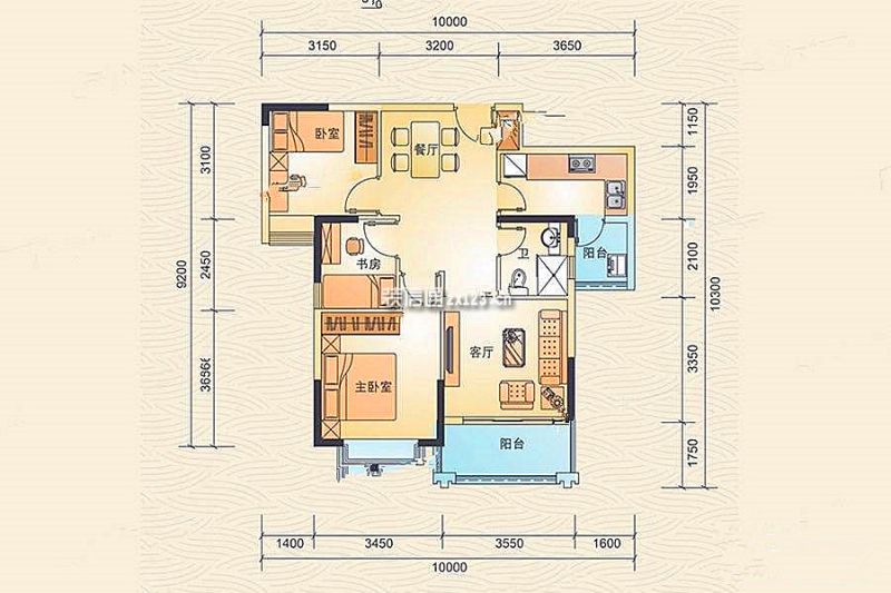A02精致型 3室2厅1卫 约86平米