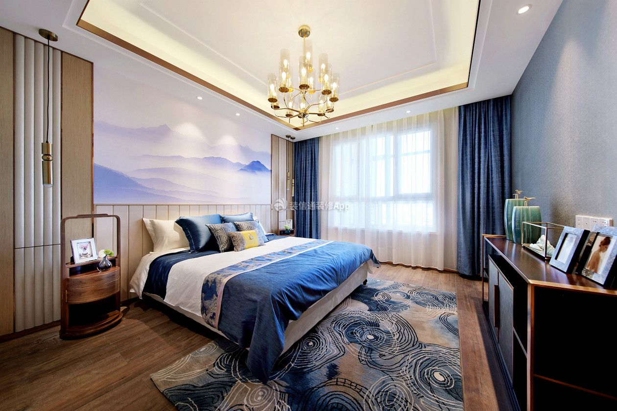 无锡大户型新中式卧室地毯装修装饰图