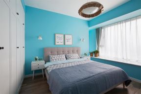 欧式新房卧室蓝色墙面装修效果图