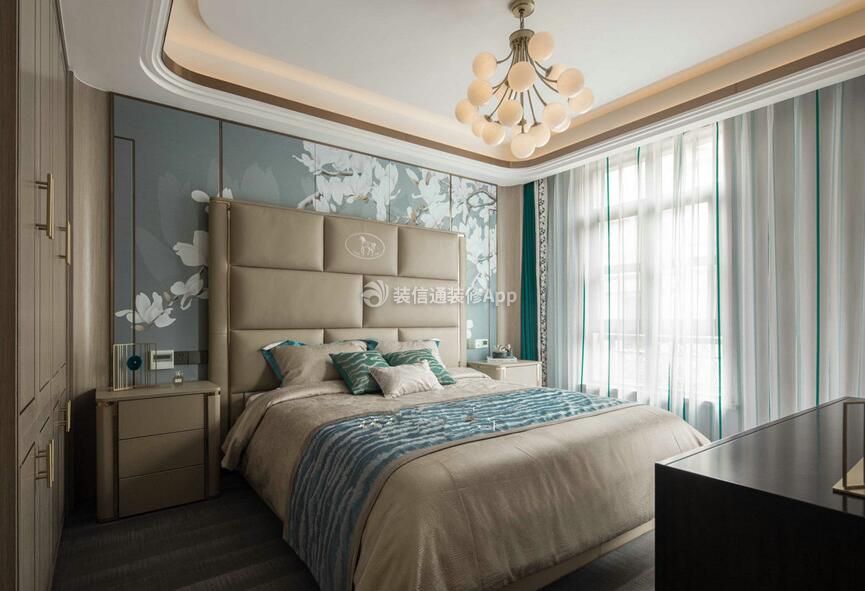 武汉现代高端别墅卧室床头装修设计