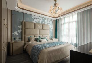 武汉现代高端别墅卧室床头装修设计
