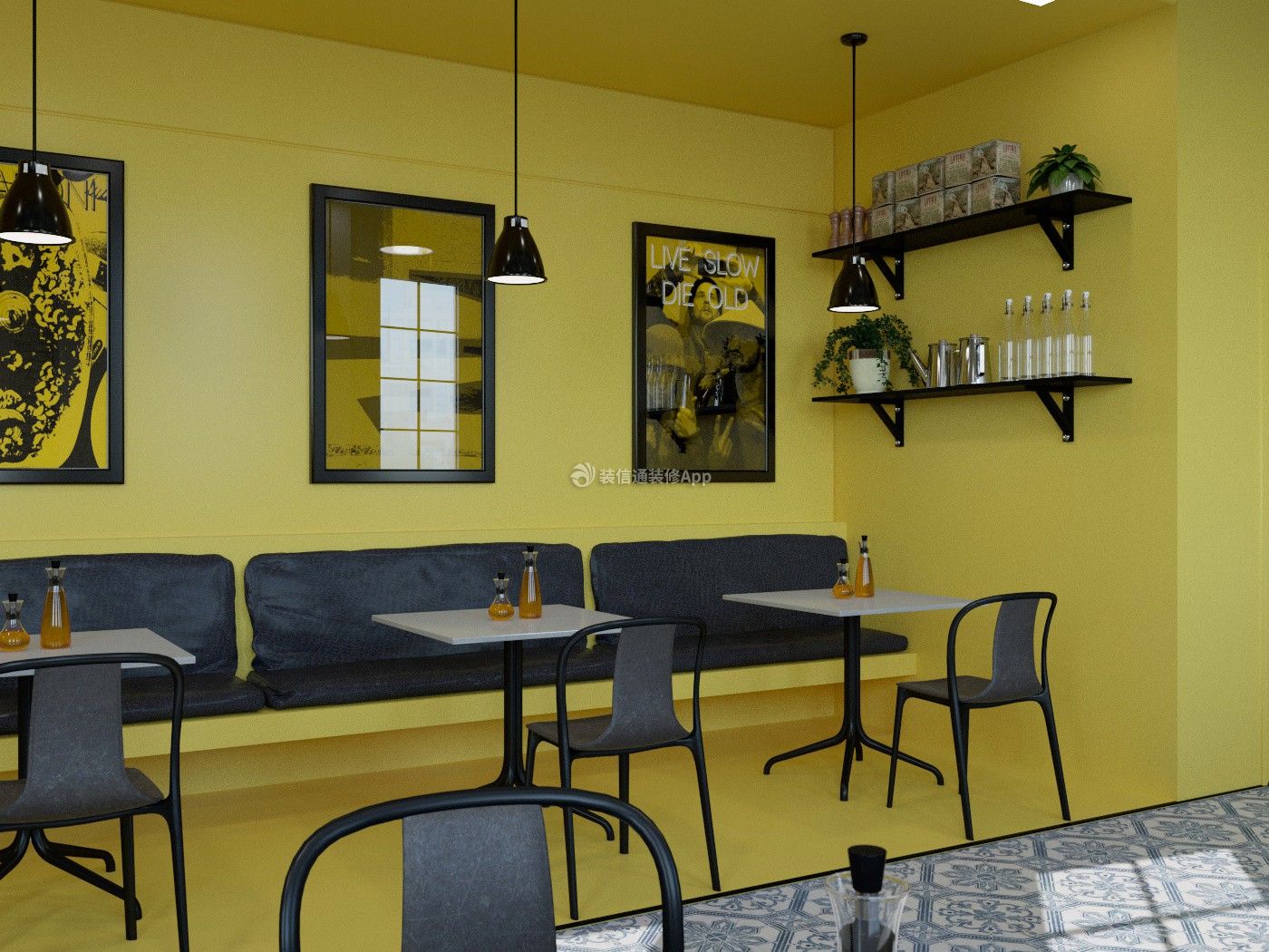 上海咖啡厅黄色墙面装修设计图片