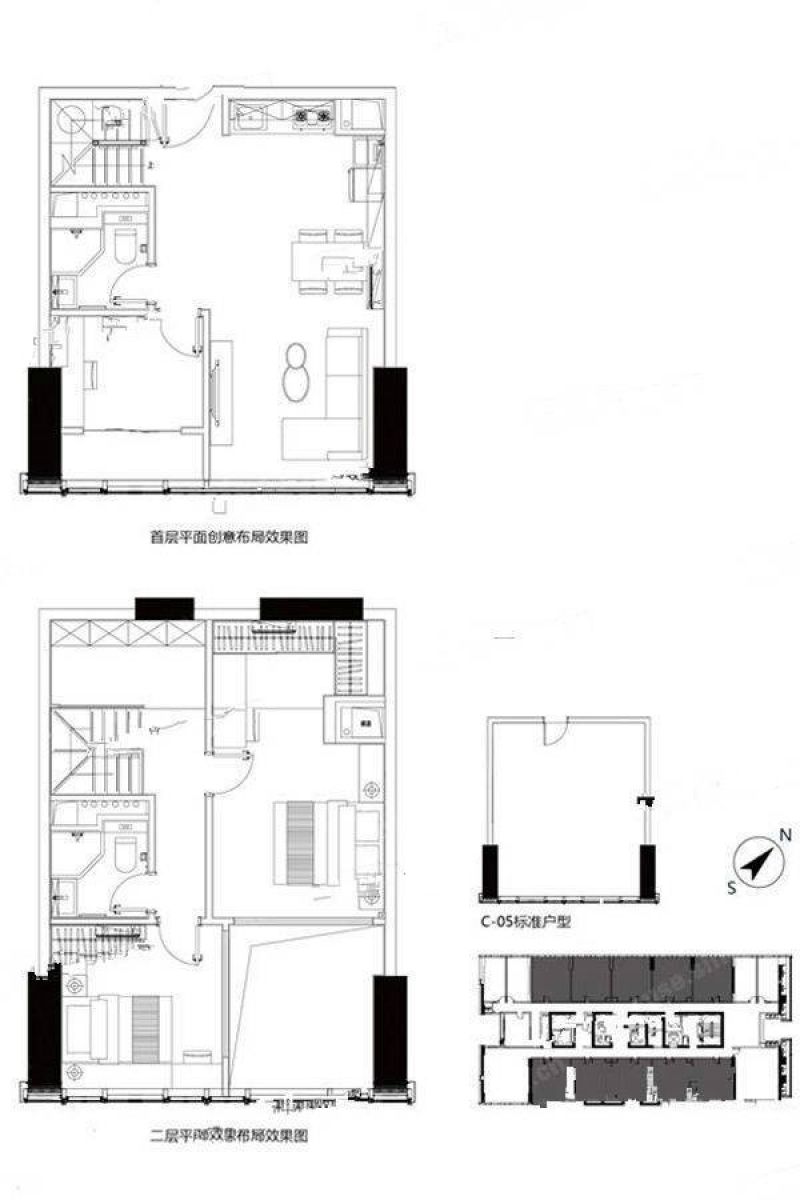 建面66平户型图 3室2厅2卫