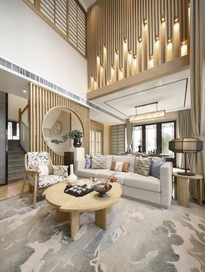 武汉高端别墅日式风格客厅装修设计