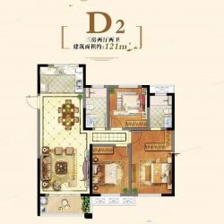 二期D2户型图 3室2厅2卫 约124平米