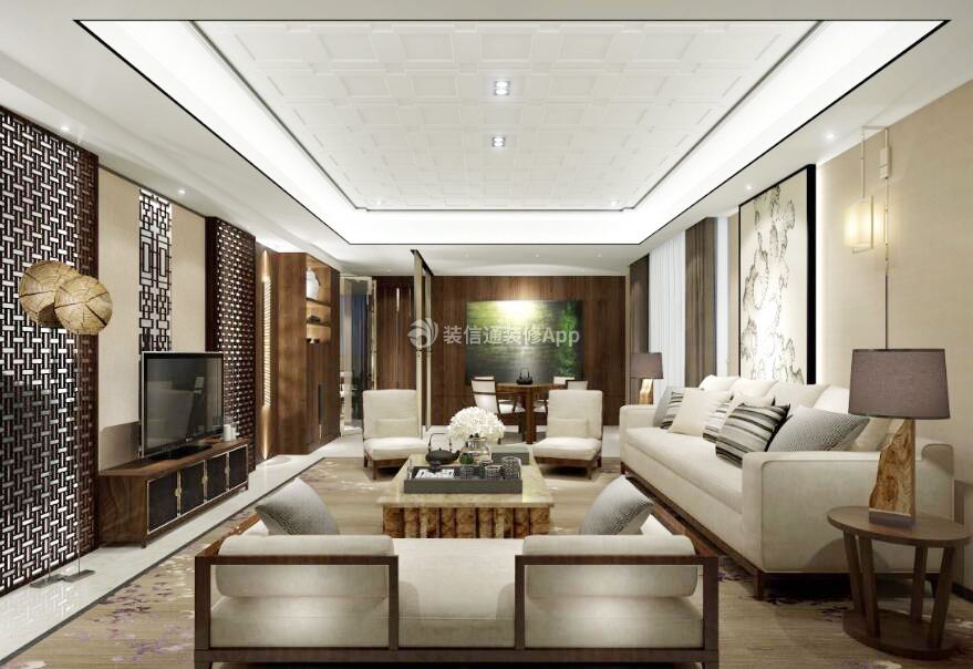 2023古典中式别墅客厅电视背景墙设计