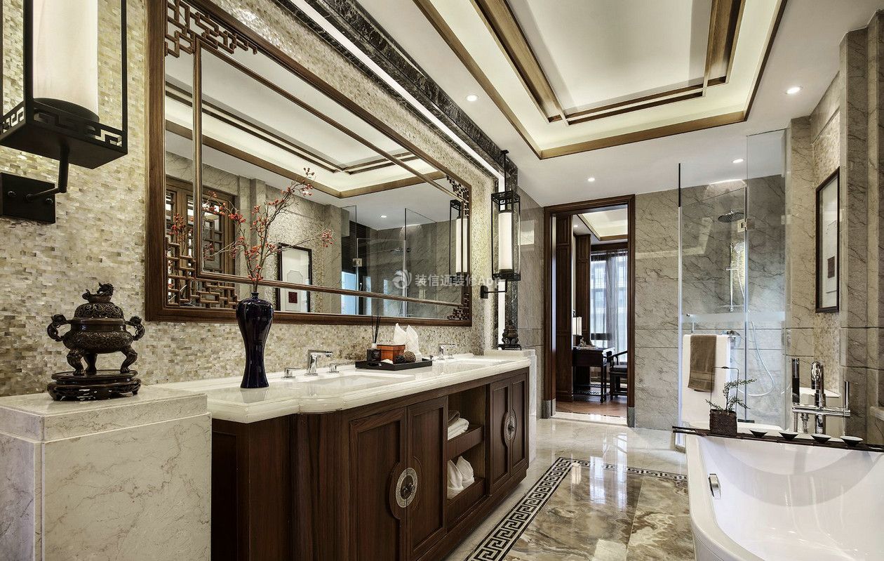 2023古典中式别墅卫浴间洗手台设计效果图