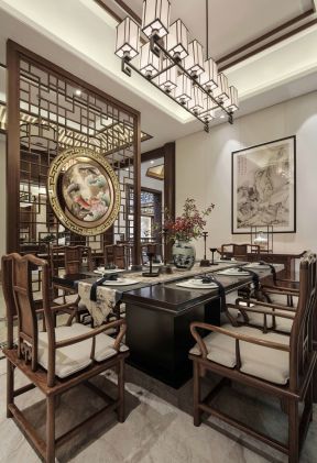 中式别墅餐厅装修效果图 中式别墅餐厅 中式餐厅图片 