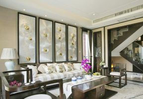 2023古典中式别墅客厅沙发背景墙设计