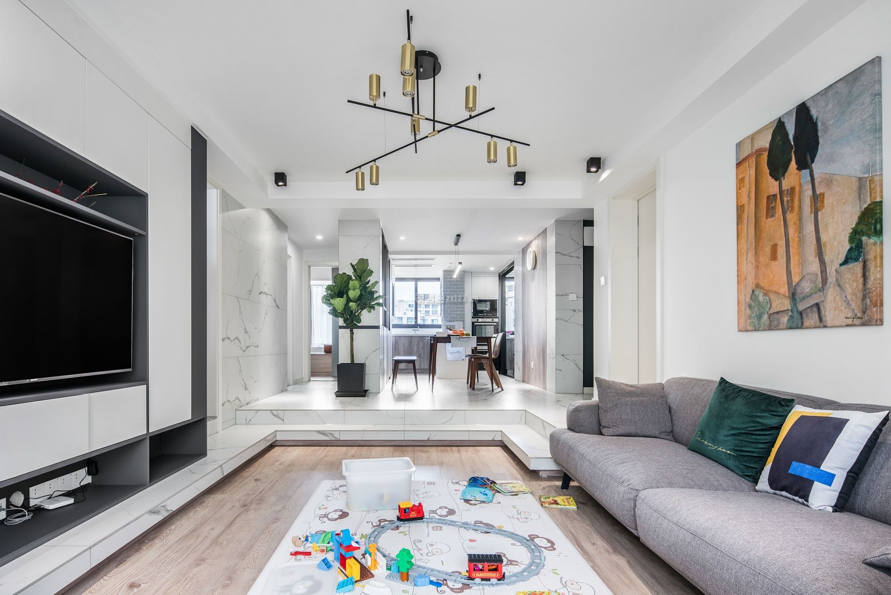 成都炜岸城现代风格112平米装修效果图案例