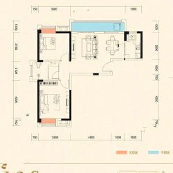 1、2号楼C1户型 2室2厅1卫 约89平米