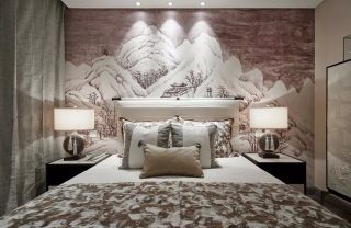 2023武汉现代风格样板房卧室背景墙设计
