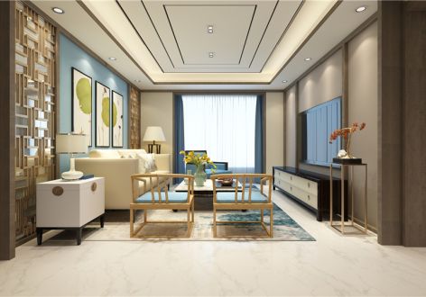 新元绿洲三期124平米新中式风格三居室装修案例