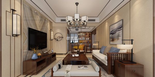 碧桂园领誉新中式风格102平米三居室装修案例