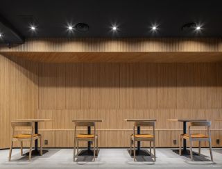 武汉现代咖啡店木质背景墙装修设计图