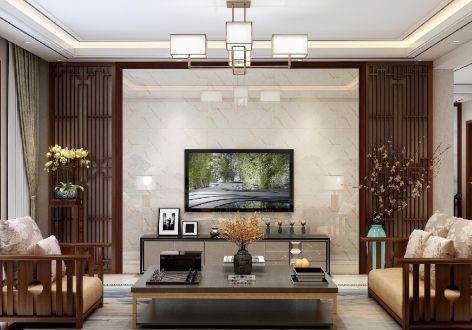龙城国际中式风格140平米三居室装修案例