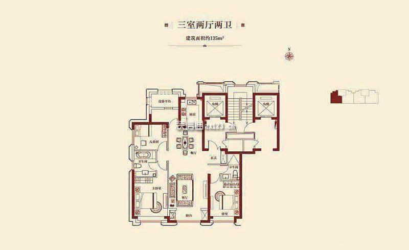 135平户型图 3室2厅2卫