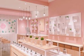上海78平小型门店粉色背景墙装饰设计图